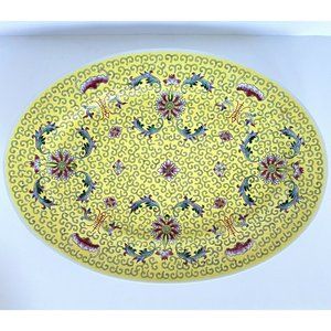 1972 Chinese Famille Juane Yellow Floral Enamel Jingdezhen Oval China Dish 16”